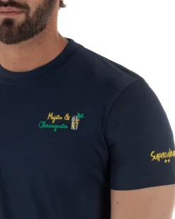T-shirt uomo girocollo stampa ricamo mojito chiringuito basic blu SUPERCULTURE-A1873