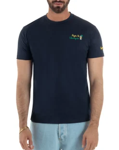 T-shirt uomo girocollo stampa ricamo mojito chiringuito basic blu SUPERCULTURE-A1873