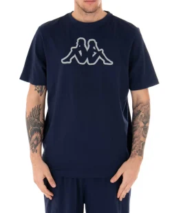 T-shirt Uomo Kappa Logo MM Logo Cromen Tinta Unita Blu Girocollo Maniche Corte Casual GIOSAL-TS2422A
