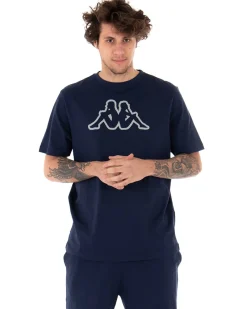 T-shirt Uomo Kappa Logo MM Logo Cromen Tinta Unita Blu Girocollo Maniche Corte Casual GIOSAL-TS2422A