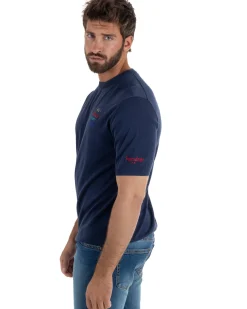 T-Shirt uomo maglia filo con ricamo ALL I NEED IS MY GIN TONIC leggera blu SUPERCULTURE-AK6009