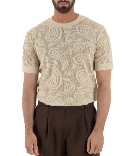 T-shirt uomo maglia traforata girocollo crochet jacquard panna BERNA M-261017