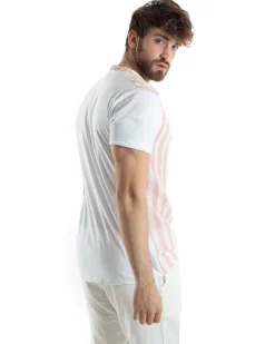 T-shirt Uomo Maniche Corte Serafino Con Bottoni Cotone Lino Casual Rigata Bicolore Rosa GIOSAL-TS3027A