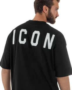 T-shirt uomo mezzo collo stampa basic oversize gola alta nero ICON IUT008