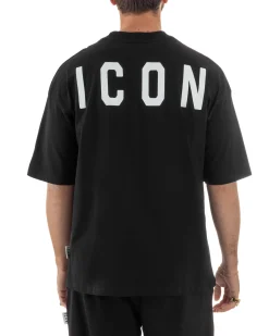 T-shirt uomo mezzo collo stampa basic oversize gola alta nero ICON IUT008