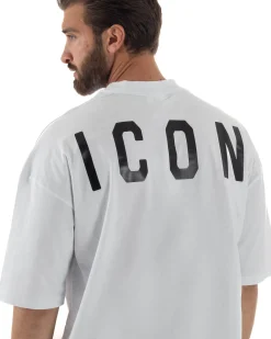 T-shirt uomo mezzo collo stampa basic oversize gola alta bianco ICON IUT008