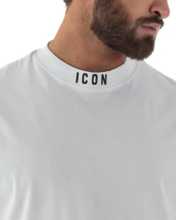 T-shirt uomo mezzo collo stampa basic oversize gola alta bianco ICON IUT008