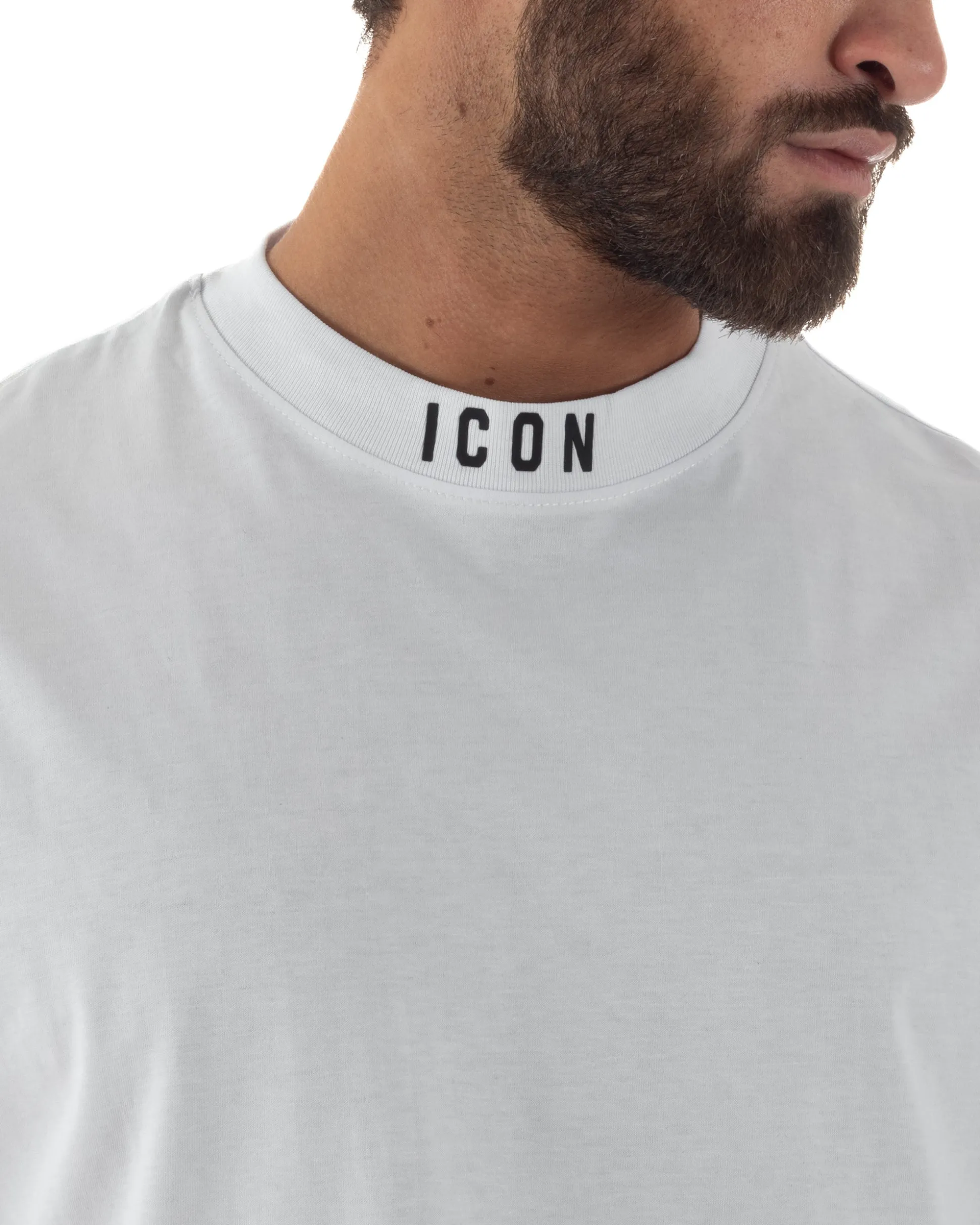T-shirt uomo mezzo collo stampa basic oversize gola alta bianco ICON IUT008