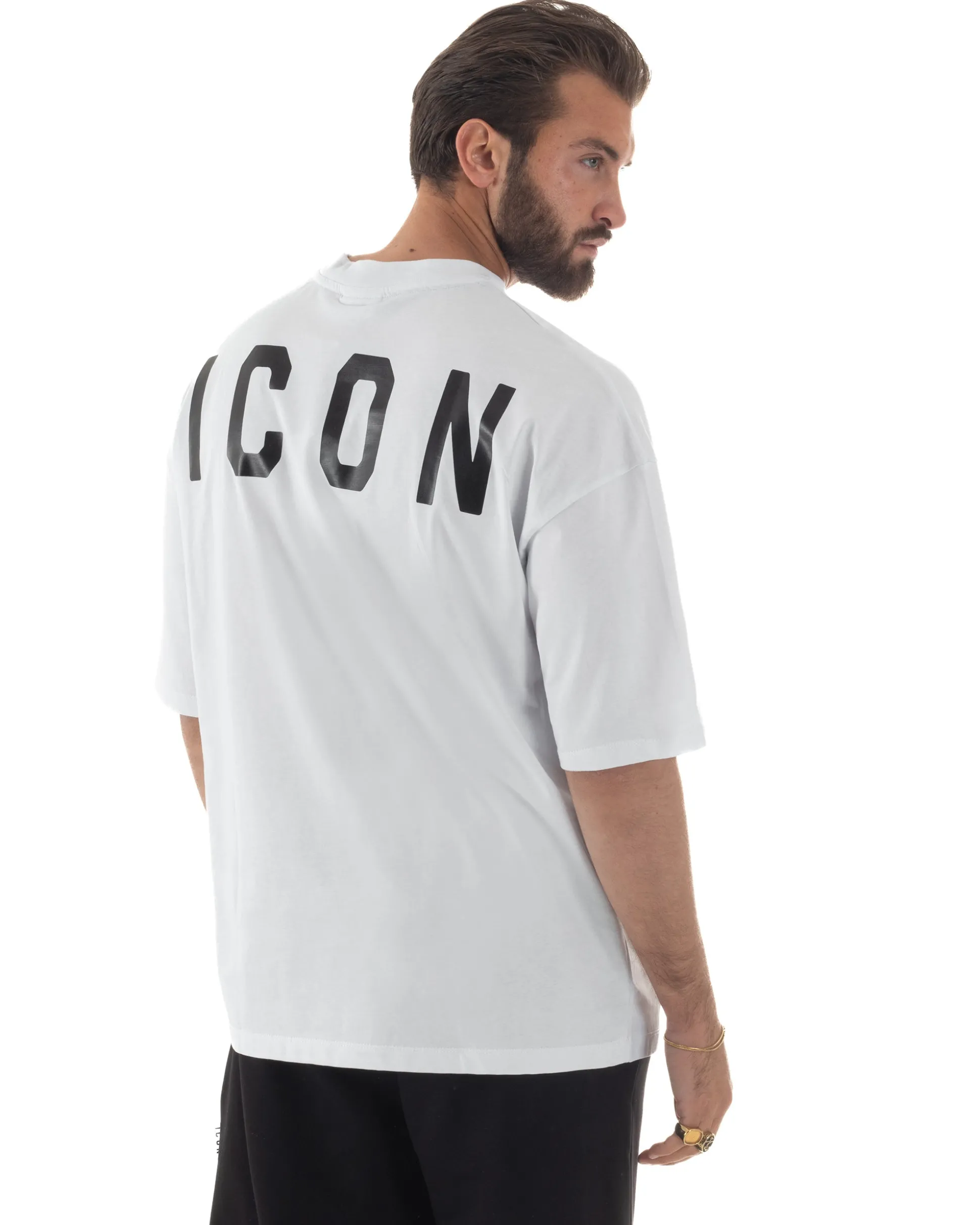 T-shirt uomo mezzo collo stampa basic oversize gola alta bianco ICON IUT008