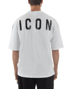 T-shirt uomo mezzo collo stampa basic oversize gola alta bianco ICON IUT008