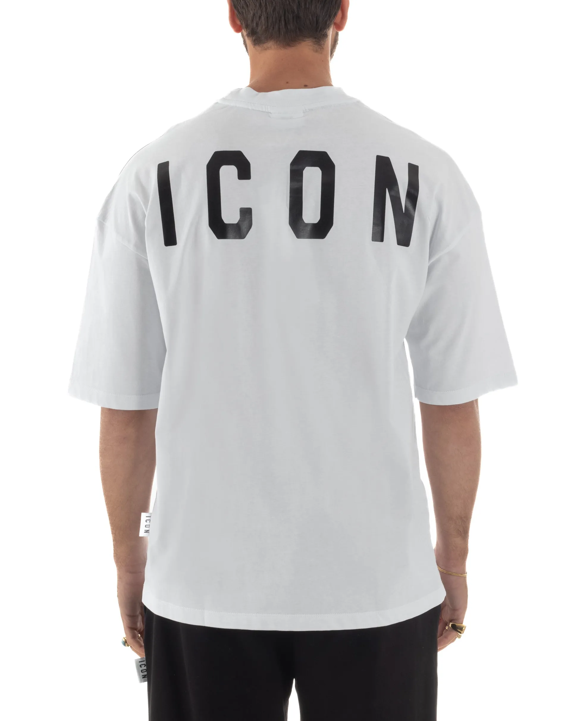 T-shirt uomo mezzo collo stampa basic oversize gola alta bianco ICON IUT008
