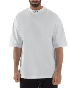 T-shirt uomo mezzo collo stampa basic oversize gola alta bianco ICON IUT008