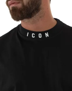 T-shirt Uomo Mezzo Collo Stampa Basic Oversize Gola Alta Nero ICON ICUF2W6T007