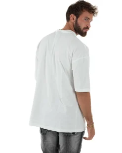 T-shirt Uomo Mezzo Collo Stampa Basic Oversize Gola Alta Bianco ICON ICUF2W6T007