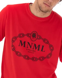 T-shirt Uomo Minimal Couture Logo Rosso Casual Girocollo Cotone GIOSAL-TS2475A