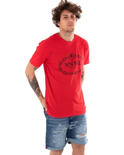 T-shirt Uomo Minimal Couture Logo Rosso Casual Girocollo Cotone GIOSAL-TS2475A