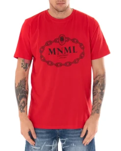 T-shirt Uomo Minimal Couture Logo Rosso Casual Girocollo Cotone GIOSAL-TS2475A