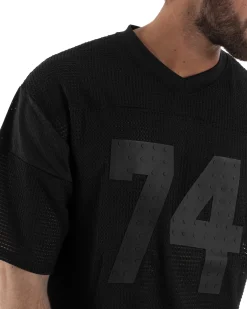 T-shirt uomo oversize football jersey scollo v traforata nero GIOSAL-TS3259A