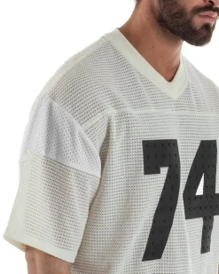 T-shirt uomo oversize football jersey scollo v traforata panna GIOSAL-TS3258A