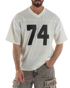 T-shirt uomo oversize football jersey scollo v traforata panna GIOSAL-TS3258A