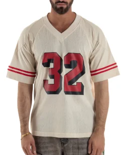 T-shirt uomo vintage football jersey scollo v traforata panna BERNA M-261248
