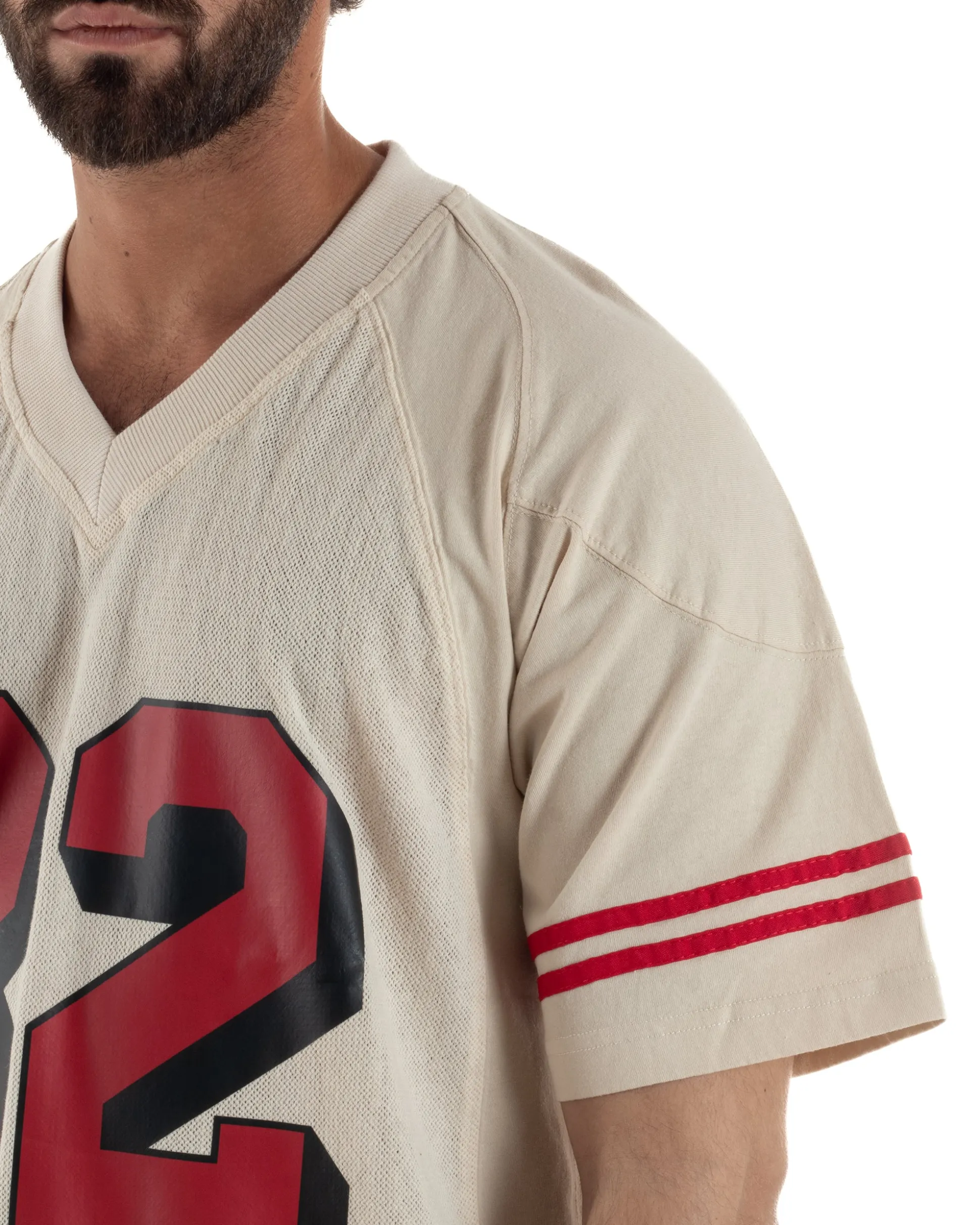T-shirt uomo vintage football jersey scollo v traforata panna BERNA M-261248