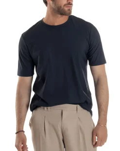 T-shirt viscosa no stiro basic blu GIOSAL-TS3128A