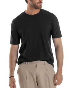 T-shirt viscosa no stiro basic nero GIOSAL-TS3130A