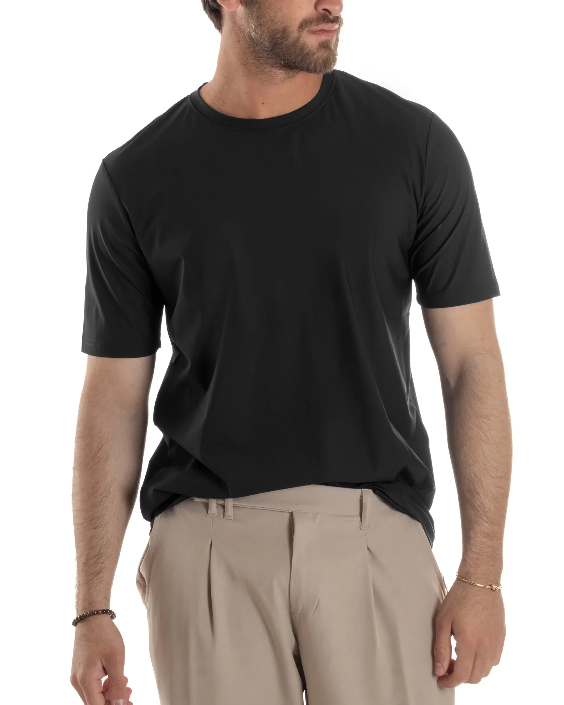 T-shirt viscosa no stiro basic nero GIOSAL-TS3130A