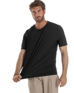 T-shirt viscosa no stiro basic nero GIOSAL-TS3130A