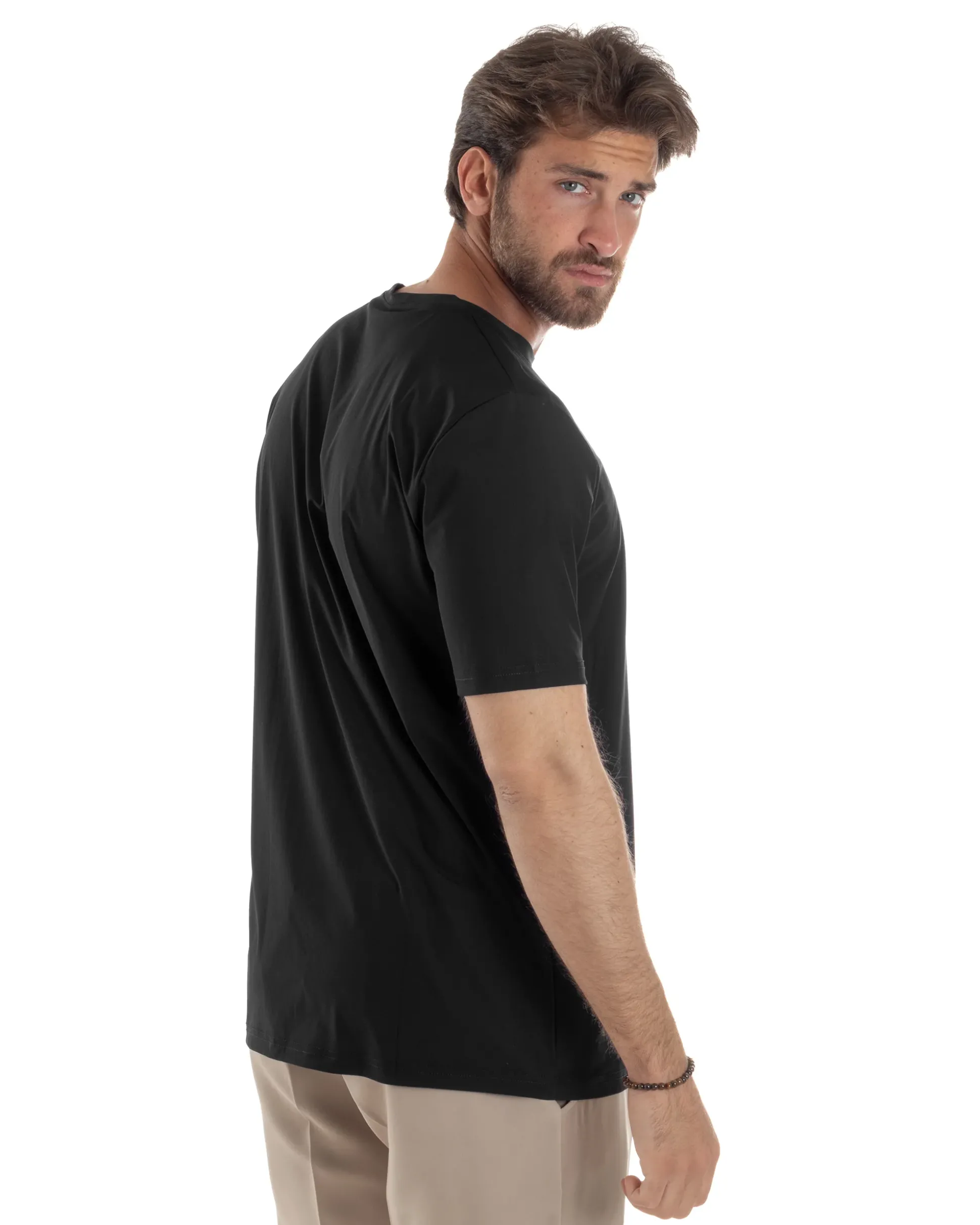 T-shirt viscosa no stiro basic nero GIOSAL-TS3130A