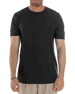 T-shirt viscosa no stiro basic nero GIOSAL-TS3130A