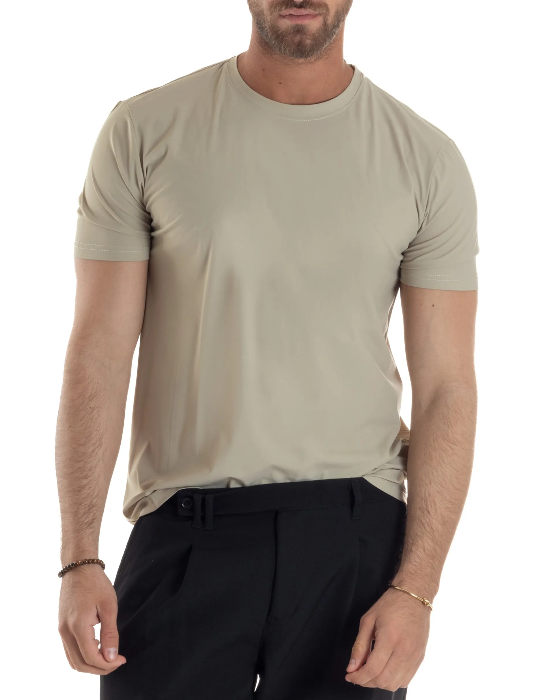 T-shirt viscosa no stiro basic beige GIOSAL-TS3129A