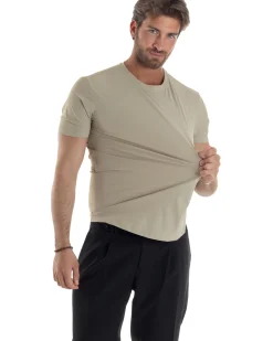 T-shirt viscosa no stiro basic beige GIOSAL-TS3129A