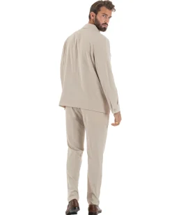 Vestito uomo viscosa completo giacca camicia sahariana pantaloni beige GIOSAL-AE1243A