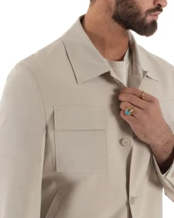 Vestito uomo viscosa completo giacca camicia sahariana pantaloni beige GIOSAL-AE1243A