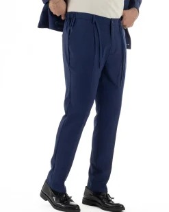 Vestito uomo viscosa completo giacca camicia sahariana pantaloni blu GIOSAL-AE1242A