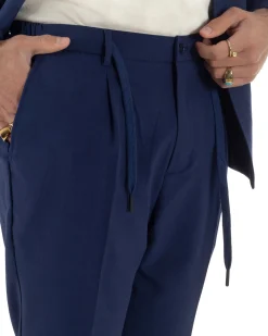 Vestito uomo viscosa completo giacca camicia sahariana pantaloni blu GIOSAL-AE1242A