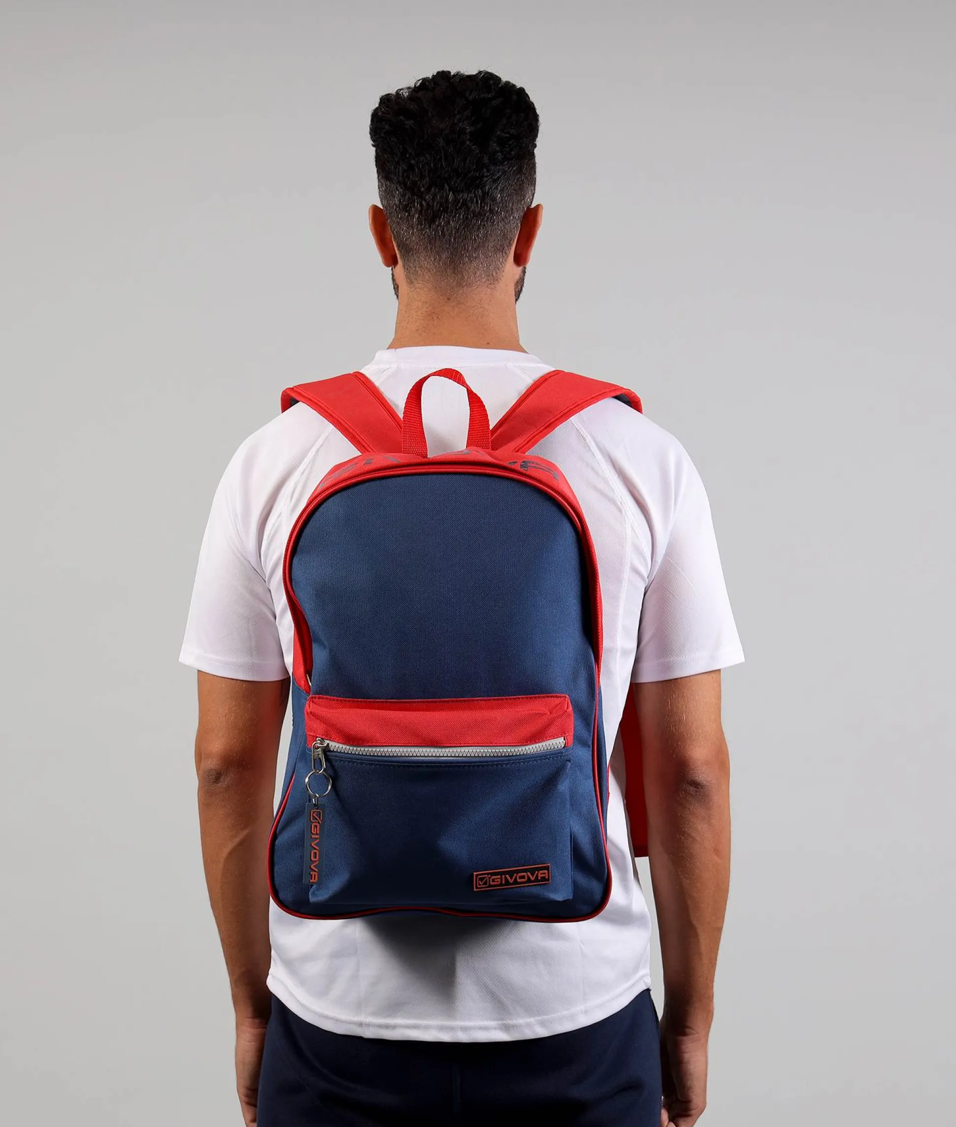 ZAINO GIVOVA MASTER BLU ROSSO Nylon Unisex Sportivo Regolabile Con Zip Con Portachiavi Multitasche Casual GIOSAL