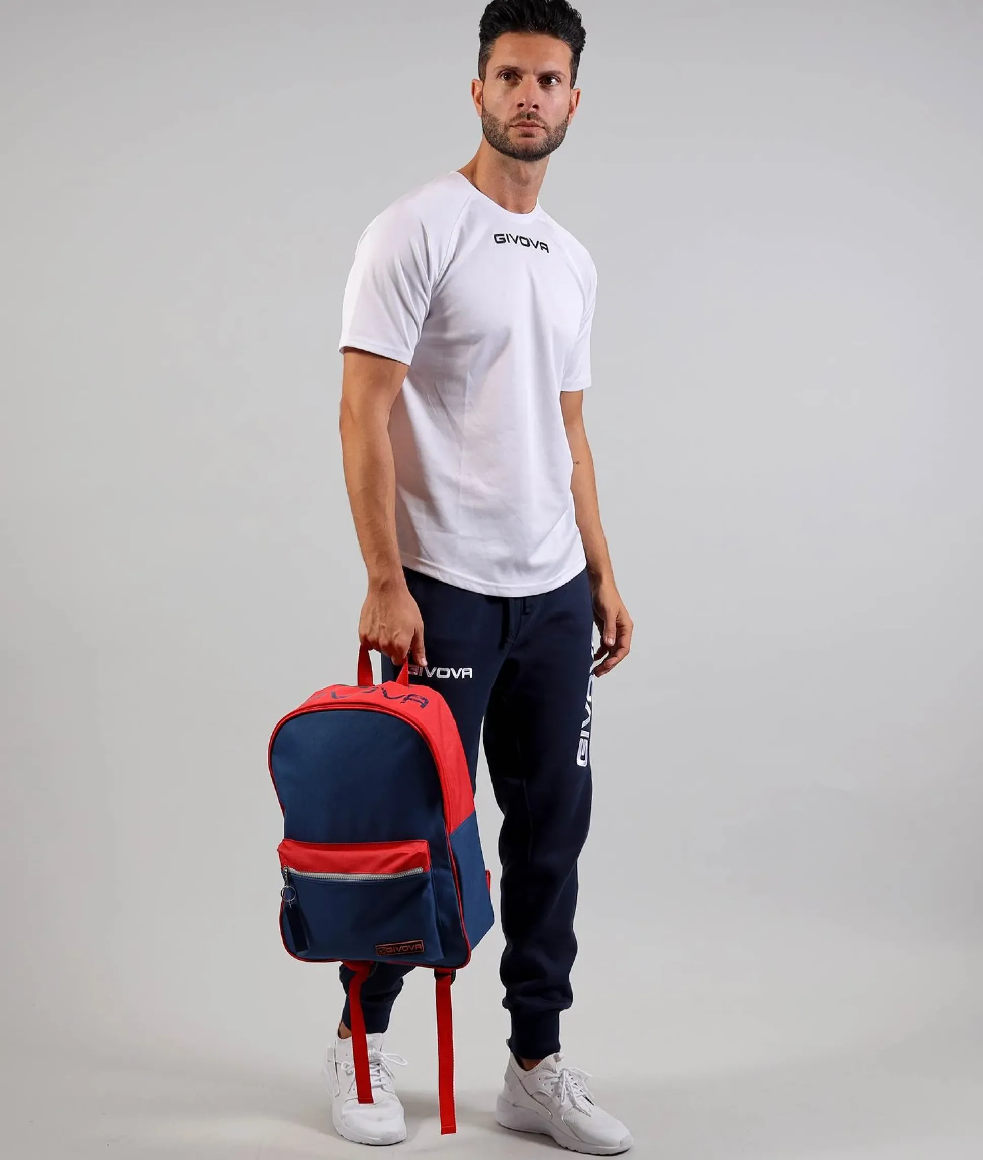 ZAINO GIVOVA MASTER BLU ROSSO Nylon Unisex Sportivo Regolabile Con Zip Con Portachiavi Multitasche Casual GIOSAL