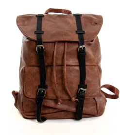 Zaino Unisex Zainetto Da Spalla Con Doppia Patta Borsa Uomo Ecopelle Martellata Vintage Basic Coulisse Marrone GIOSAL-ZU1072A