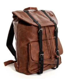 Zaino Unisex Zainetto Da Spalla Con Doppia Patta Borsa Uomo Ecopelle Martellata Vintage Basic Coulisse Marrone GIOSAL-ZU1072A