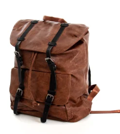 Zaino Unisex Zainetto Da Spalla Con Doppia Patta Borsa Uomo Ecopelle Martellata Vintage Basic Coulisse Marrone GIOSAL-ZU1072A