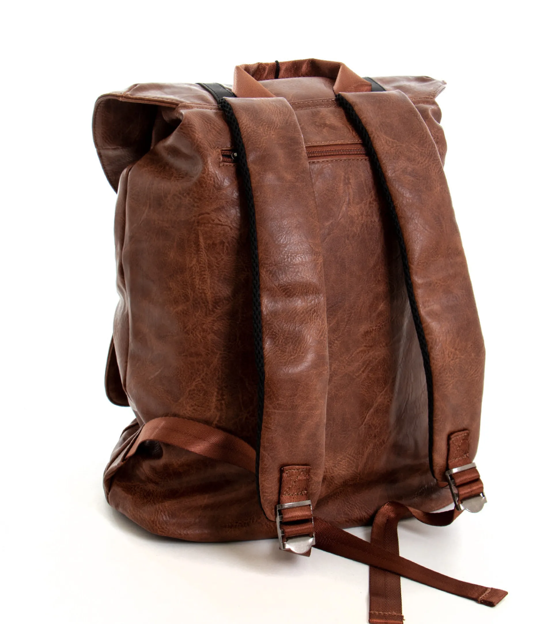 Zaino Unisex Zainetto Da Spalla Con Doppia Patta Borsa Uomo Ecopelle Martellata Vintage Basic Coulisse Marrone GIOSAL-ZU1072A