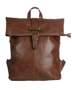 Zaino uomo moderno da spalla unisex multitasche zip ecopelle marrone GIOSAL-ZU1141A