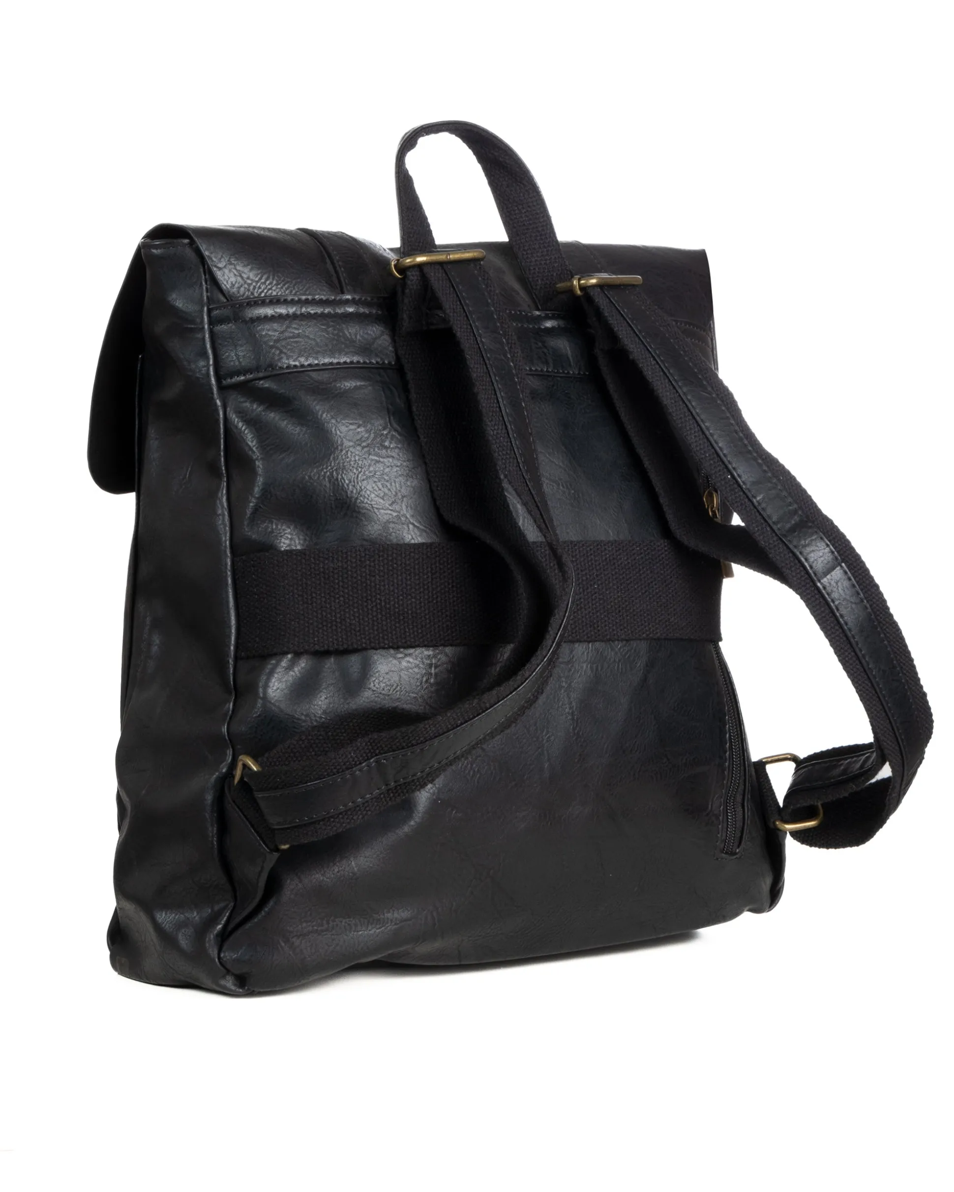 Zaino zainetto da spalla borsa uomo unisex ecopelle patta doppia vintage nero GIOSAL-ZU1140A