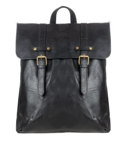 Zaino zainetto da spalla borsa uomo unisex ecopelle patta doppia vintage nero GIOSAL-ZU1140A