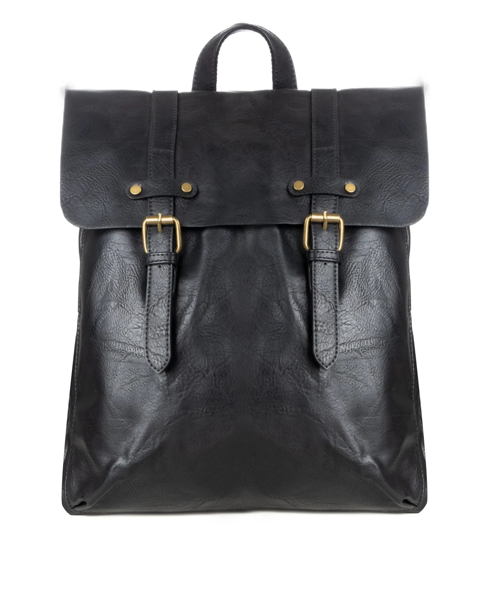 Zaino zainetto da spalla borsa uomo unisex ecopelle patta doppia vintage nero GIOSAL-ZU1140A
