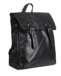 Zaino zainetto da spalla borsa uomo unisex ecopelle patta doppia vintage nero GIOSAL-ZU1140A