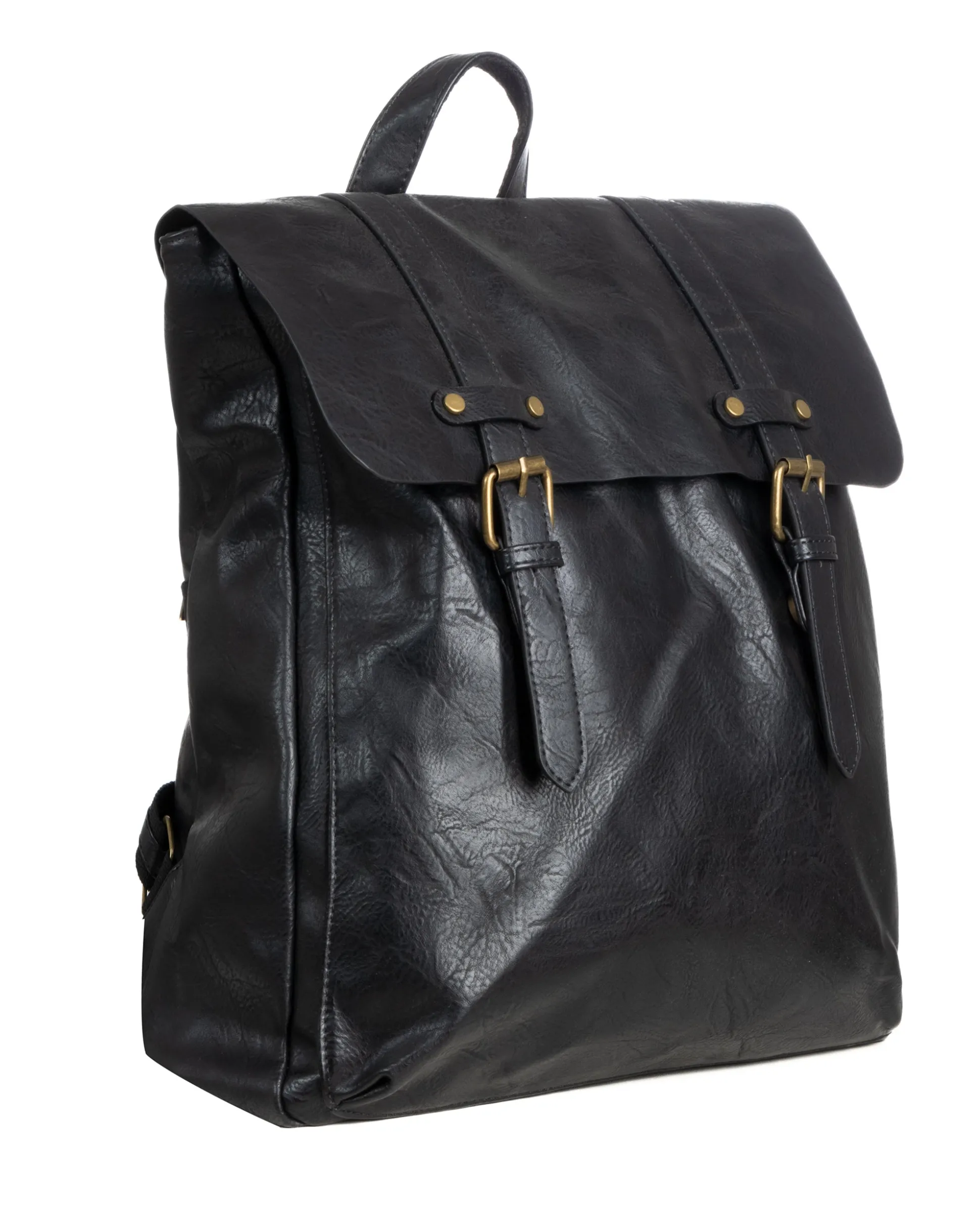 Zaino zainetto da spalla borsa uomo unisex ecopelle patta doppia vintage nero GIOSAL-ZU1140A